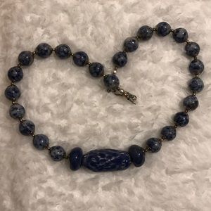 Necklace (BLUE-grey- white beads)